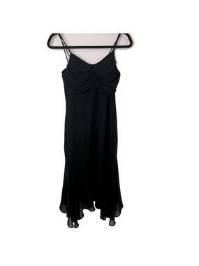 PRECIS PETITE Black Cocktail Evening Dress Sheer Midi Flowy Spaghetti Straps XS